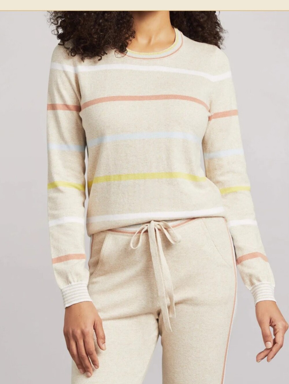 Faherty Cashmere Cotton Surf Sweater Crewneck Sweater with Pastel Stripe Details